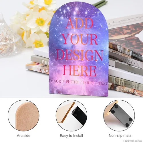 Vista 4 de Sujetalibros de madera personalizados para estantes, añade tu propia foto, logotipo o texto, sujetalibros personalizados, soporte para libros
