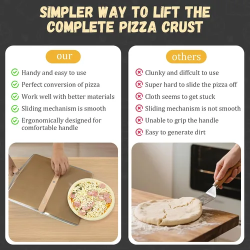 Vista 3 de Pala deslizante para pizza, bandeja deslizante de metal grande de 15 x 13 pulgadas, para hacer 12 pulgadas, tablero de pizza de metal de acero