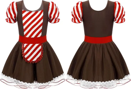 Vista 8 de Linjinx Disfraz de hombre de jengibre para niñas, disfraz de Navidad para Halloween, cosplay, fiesta de Navidad