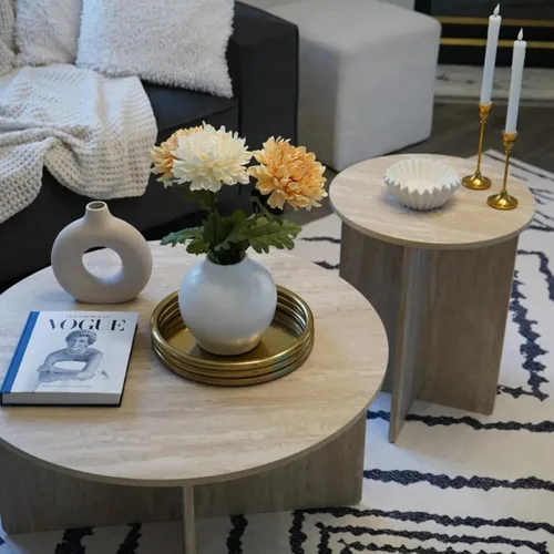 Vista 5 de Mesa de centro redonda para espacios pequeños, con una base fuerte en X para sala de estar, almohadillas para evitar arañazos en el suelo