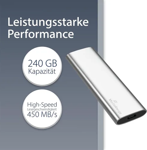 Vista 2 de MediaRange MR1101 - Disco duro SSD externo de 240 GB USB tipo C plateado
