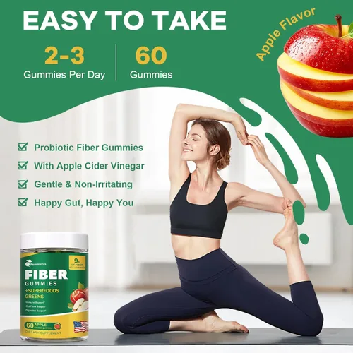 Vista 6 de Gomitas de fibra prebiótica 13 en 1 para adultos - Suplemento de fibra para mujeres y hombres con mezcla de verduras, inulina y ACV