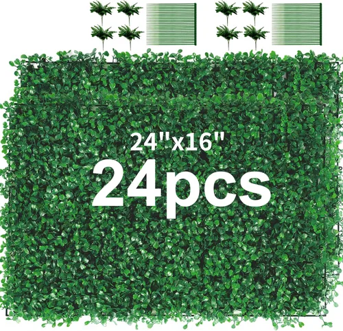 Vista 10 de TOPDEEP 12 piezas paneles de boj artificial de 24 x 16 pulgadas, panel de pared de césped, paneles de pared de seto de boj con protección UV