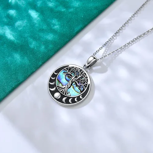 Vista 16 de ONEFINITY Collar de plata de ley 925 con diseño de árbol de la vida con colgante de nudo celta de concha de abulón para mujer