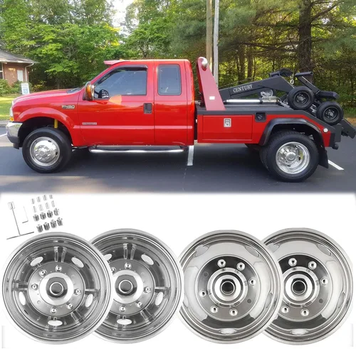 Vista 9 de Juego de simuladores de rueda de acero inoxidable pulido de 16 pulgadas para doble rueda, compatible con Dodge, Mercedes y Freightliner Sprinter Van