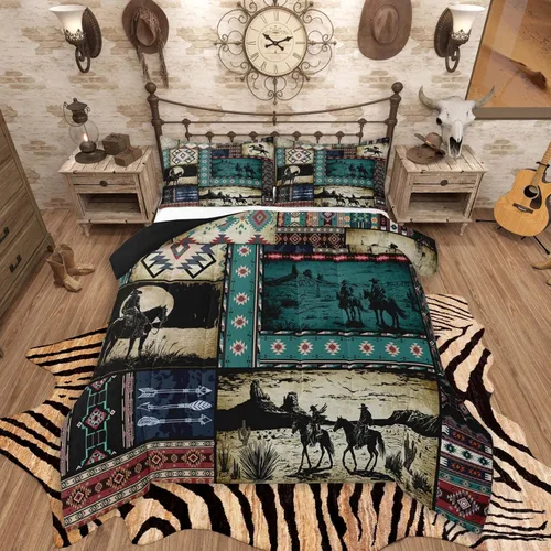 Vista 19 de Feelyou, juego de ropa de cama estilo vaquero tamaño individual para niños, juego de edredón occidental para niños y niñas, desierto del lejano