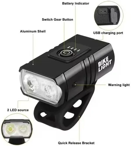Vista 7 de Juego de luces de bicicleta recargables USB delanteras y traseras Luces de bicicleta impermeables superbrillantes Faro LED y luz trasera