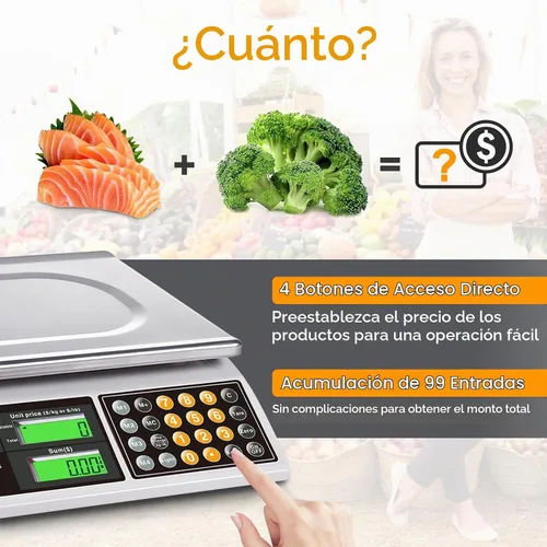 Vista 5 de Báscula de cálculo de precios, báscula digital de 66 libras para alimentos comerciales y productos de carne con retroiluminación verde LCD