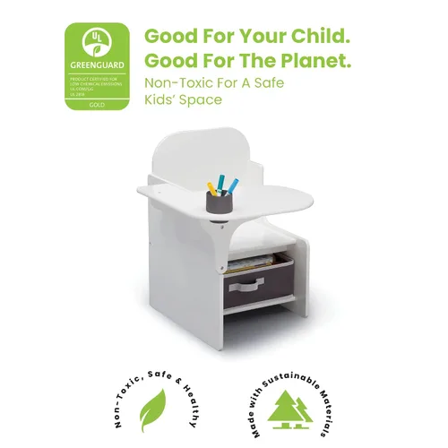 Vista 4 de Delta Children MySize - Escritorio con silla con contenedor de almacenamiento, certificado Greenguard Gold, blanco Bianca y escritorio con silla