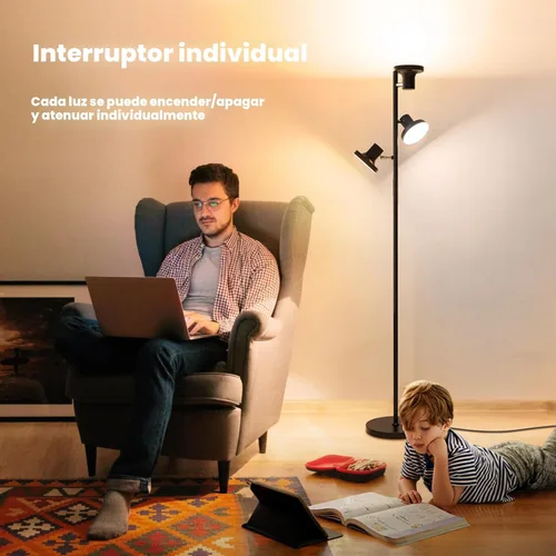 Vista 3 de SIBRILLE Lámpara de pie LED de árbol de 36W, lámpara de pie ajustable moderna con control remoto y táctil, 4 temperaturas de color, 3 lámparas