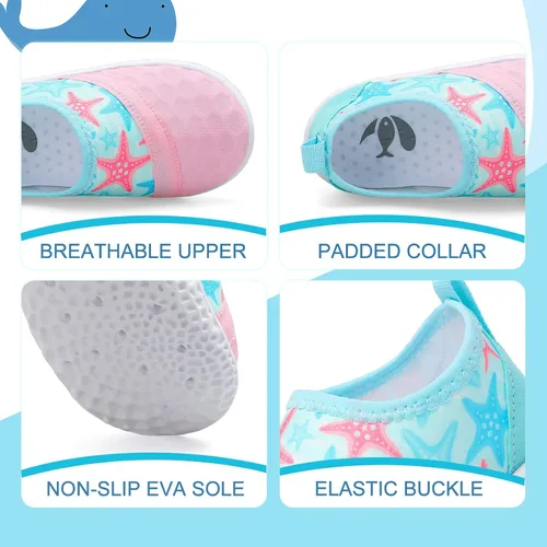 Vista 4 de shopUAL Zapatos de agua para niños y niñas, calcetines acuáticos para la playa, zapatos de agua descalzos para caminar, zapatos de agua de secado