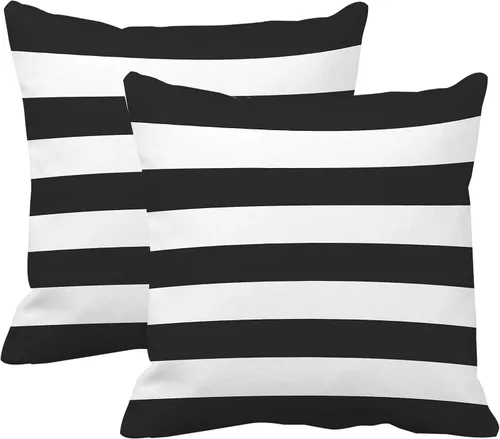 Vista 10 de Leaveland Juego de 2 fundas de almohada cuadradas de algodón y poliéster de 16 x 16 pulgadas, diseño de rayas blancas y negras, fundas decorativas