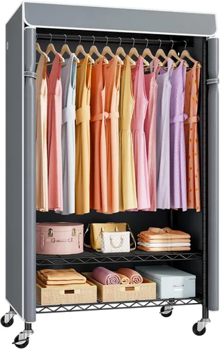 Vista 13 de ULIFHOME P6C Plus - Perchero Rodante con Cubierta, Perchero Cubierto Resistente, Armario Portátil para Colgar Ropa, Perchero con Ruedas, Perchero