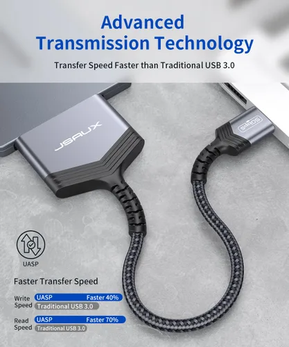 Vista 3 de JSAUX Cable SATA a USB, USB 3.0 a 2.5 pulgadas, adaptador de disco duro Gris