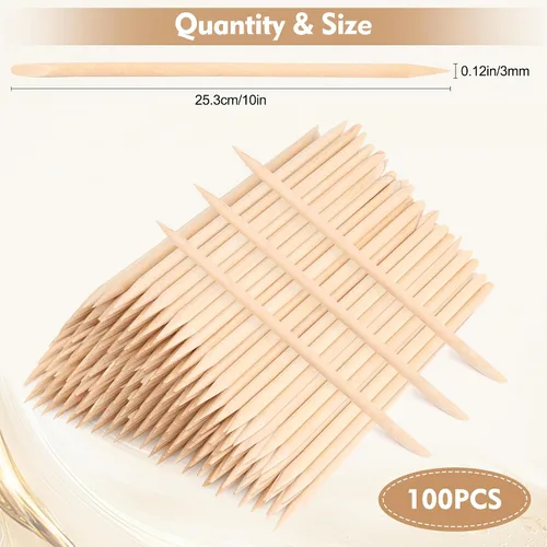 Vista 2 de AHIER - Palitos de madera naranja de 4.5 pulgadas para uñas, 100 palitos de madera para empujadores de cutículas de doble cabeza, herramientas