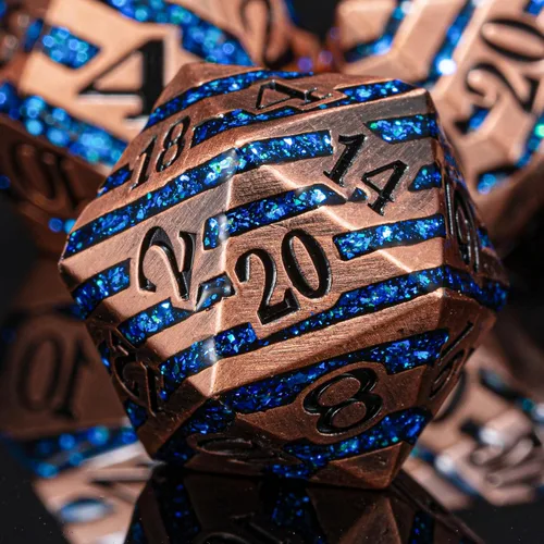 Vista 11 de Juego de dados de metal con incrustaciones de alta calidad, dados DND de aleación de zinc pesado para jugadores de rol serios