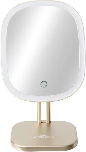 Vista 3 de Impressions Vanity Touch Highlight - Espejo de maquillaje con luz LED, espejo de tocador con doble sistema de alimentación (dorado champán)