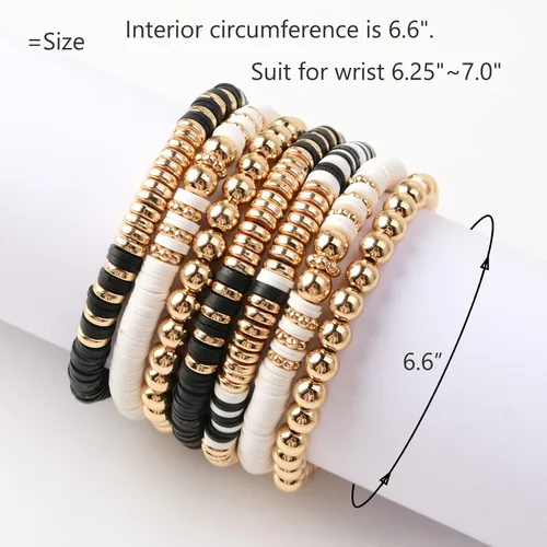 Vista 2 de Pulseras de cuentas de arcilla estilo heishi surfista para mujer con discos de vinilo y dije de mal de ojo apilables pulseras elásticas de amistad