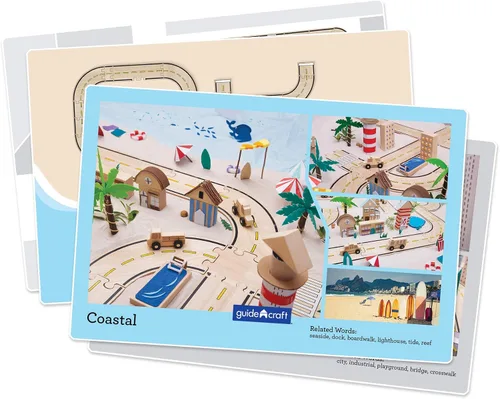 Vista 2 de Guidecraft Sistema de carretera de doble cara - 42 piezas de rompecabezas y 5 tarjetas de inspiración de doble cara: construcción y construcción