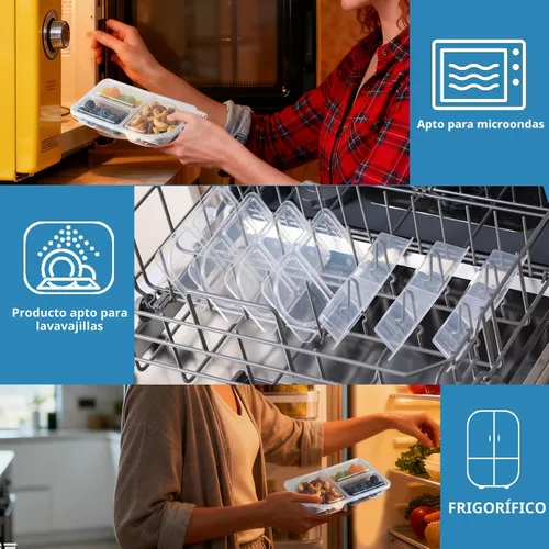 Vista 6 de TAIHUIMY 9oz Recipientes reutilizables para bocadillos con tapas para niños, nuevos contenedores de preparación de comidas de 3 compartimentos