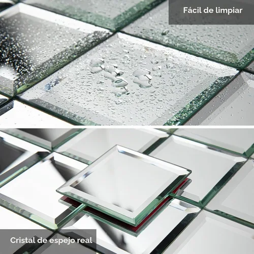 Vista 8 de Diflart 32 azulejos de espejo para despegar y pegar, plateado, 3 x 3 pulgadas, espejo biselado cuadrado para cocina, azulejos de pared
