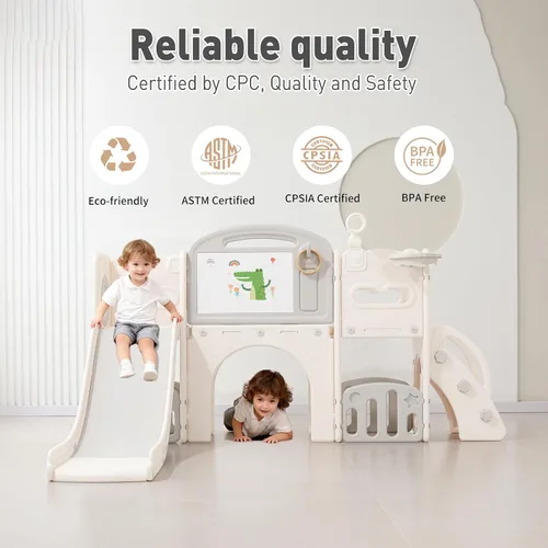 Vista 5 de juego de juego para niños pequeños al aire libre con juego de tobogán, juego de patio interior para niños pequeños de 1 a 3 años, juego de escalador