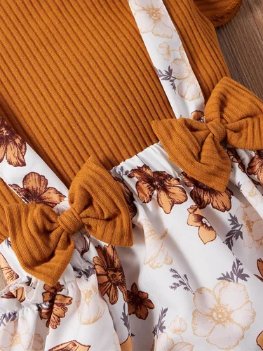 Vista 3 de Conjunto de ropa para bebé recién nacida, con volantes, manga corta, acanalada, para verano