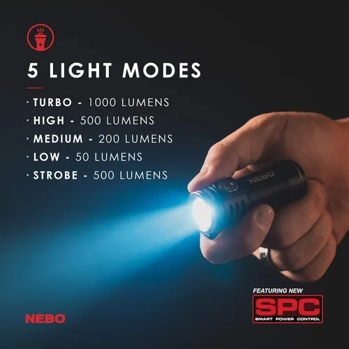 Vista 2 de NEBO Torchy linterna recargable de bolsillo 1,000 lúmenes, 5 modos de luz, base magnética y clip de acero, resistente al agua, linterna LED mini