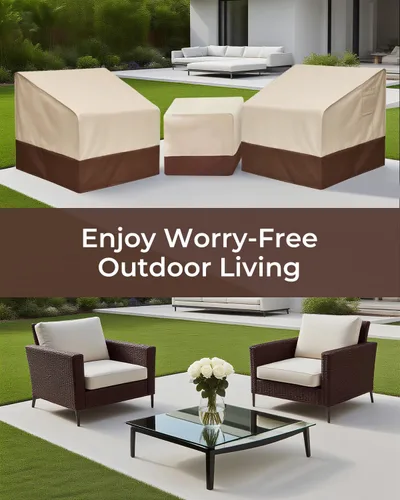 Vista 7 de Loriano Juego de fundas para muebles de patio, 3 piezas, impermeables, 600D resistentes al agua, juego de fundas para muebles de césped