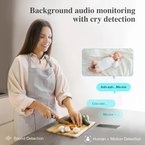 Vista 5 de Sense-U Monitor de cámara AI para bebé con detección de movimiento de respiración de sueño sin sensores, cámara de video inteligente de seguridad