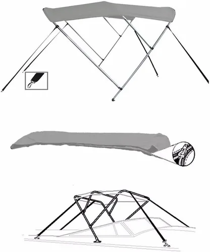 Vista 2 de Parasol de 7.6 oz gris con 3 arcos redondos para barco Bimini TOP compatible con Monterey 196 MS MONTURA I/O 2014-2016