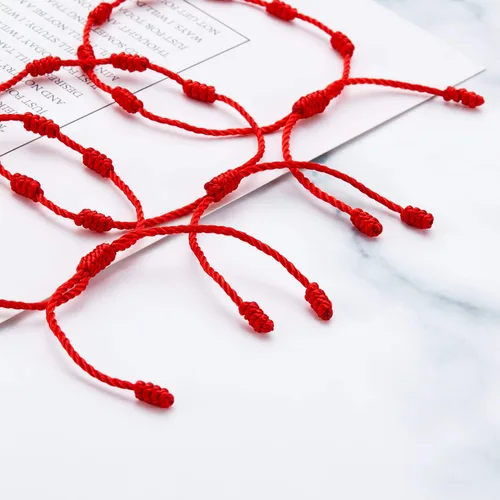 Vista 4 de WILLBOND 6 pulseras de cuerda roja, pulsera de cordón rojo, ajustable, kabbalah, nudo rojo, amuleto para protección, mal de ojo y buena suerte