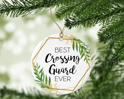 Vista 3 de Crossing Guard - Adorno de Navidad – Regalo para los mejores regalos del mundo impreso en un lado, blanco