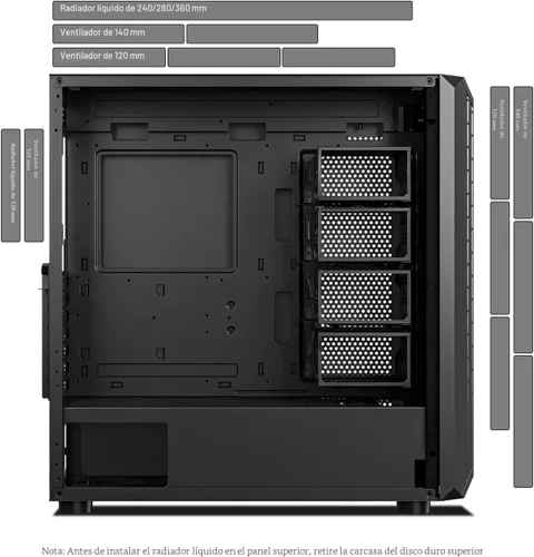 Vista 4 de DARKROCK Classico Storage Master ATX NAS Caja de Computadora Mid Tower con 4x120mm Ventiladores, USB 3.0 Listo 10 x3.5'' HDD+3 x2.5'' SDD 360mm