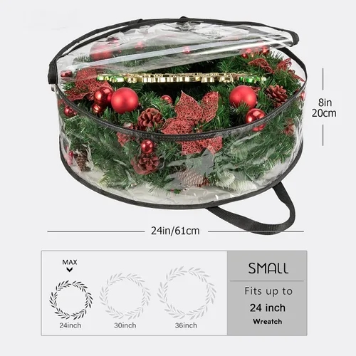 Vista 3 de Bolsa de almacenamiento de corona transparente de 24 pulgadas, contenedor de almacenamiento de corona de Navidad, protector de corona resistente