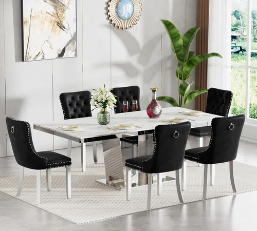 Vista 70 de Juego de mesa de comedor extensible de 5 piezas, juego de mesa de comedor extensible de estilo granja para 4, mesa de cocina expandible de madera