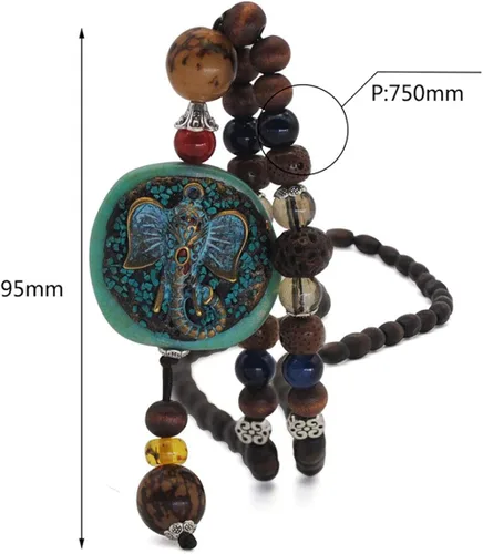 Vista 4 de Collar largo vintage hecho a mano con cuentas de madera turquesa para mujer joyería de moda Metal
