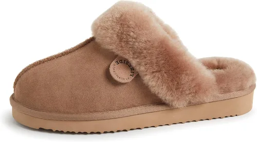 Vista 101 de Dearfoams Fireside Sydney Pantuflas anchas de piel de oveja para mujer, para interiores y exteriores