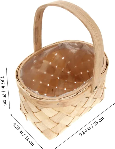 Vista 2 de Cabilock Cesta de Pascua Cesta de mano simple Cesta de picnic Astillas de madera tejida Cesta de almacenamiento de virutas de madera Cesta