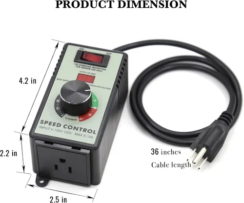 Vista 3 de Controlador de velocidad variable de motor AC ZOWZEA 120V 15A 4000W con interruptor de protección contra sobrecarga