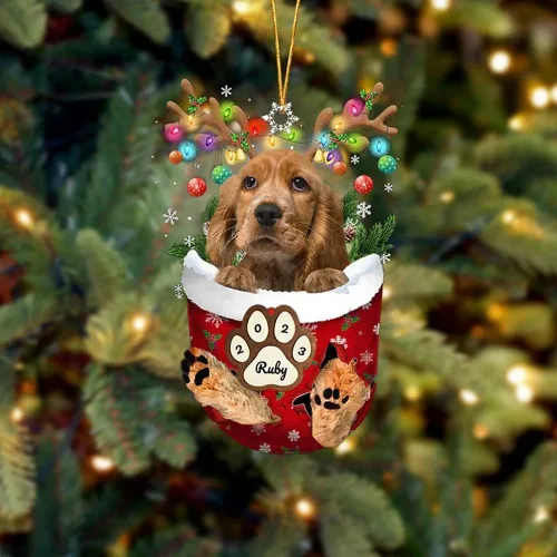 Vista 90 de Adornos personalizados de Pug cervatillo – Decoración personalizada para árbol de Navidad con patas de bolsillo de nieve