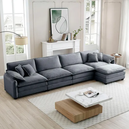 Vista 134 de Sofá Loveseat Grande en Beige y Blanco de 194.8 cm, Sofás Seccionales de 2 Plazas Grandes para Sala de Estar, Sofá Seccional Modular de Tela