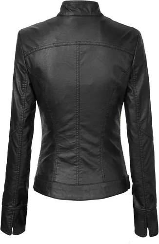 Vista 3 de Lock and Love - Chaqueta de motociclista de piel sintética con capucha desmontable, para mujer