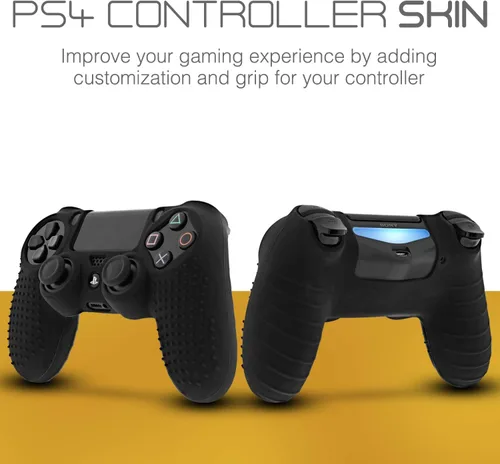 Vista 2 de Fosmon Funda protectora de silicona antideslizante compatible con Sony PlayStation PS4 SlimPRO 4 DualShock Controller (negro)