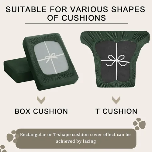 Vista 5 de Juego de fundas de cojín para asiento de sofá, fundas de cojín de terciopelo elástico, repuesto para cojines individuales con tela elástica Aguacate