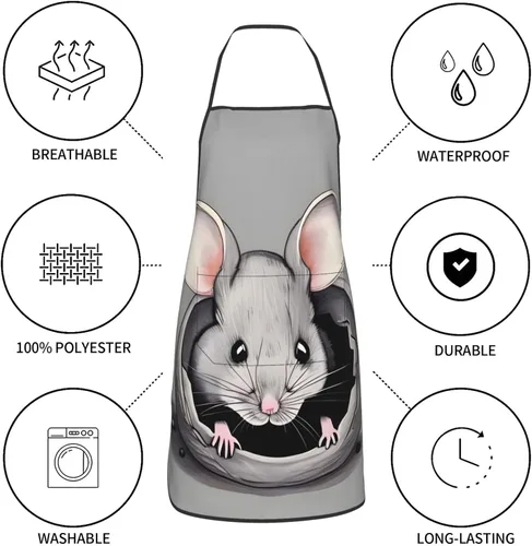 Vista 8 de Grey Rat Men'S And Women'S Chef Apron, 28.3 X 20.4 Inches (Approx. 72 X 52 Cm), &*Adjustable Kitchen Cooking Apron.