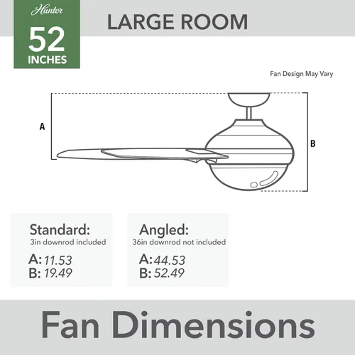 Vista 5 de Hunter Hartland 51745 - Ventilador de techo interior de 52 pulgadas con luces LED, para dormitorio, sala de estar o cocina, montaje estándar, sin