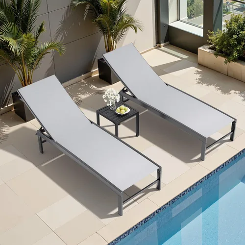 Vista 27 de Chaise Lounge Outdoor Pool Lounge Juego de 2 sillas de bronceado (beige)