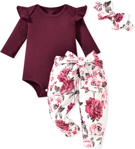Vista 215 de Aalizzwell Conjunto de mameluco acanalado para bebé recién nacido prematuro para otoño e invierno