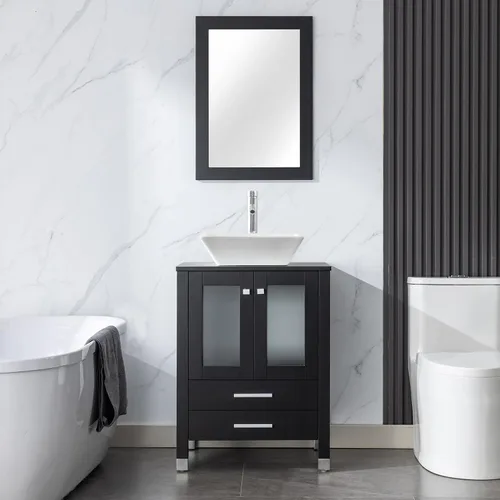 Vista 11 de LUCKWIND Combinación de tocador de baño de 24 pulgadas con lavabo, serie elegante con marco pintado, armario de almacenamiento de baño de dos
